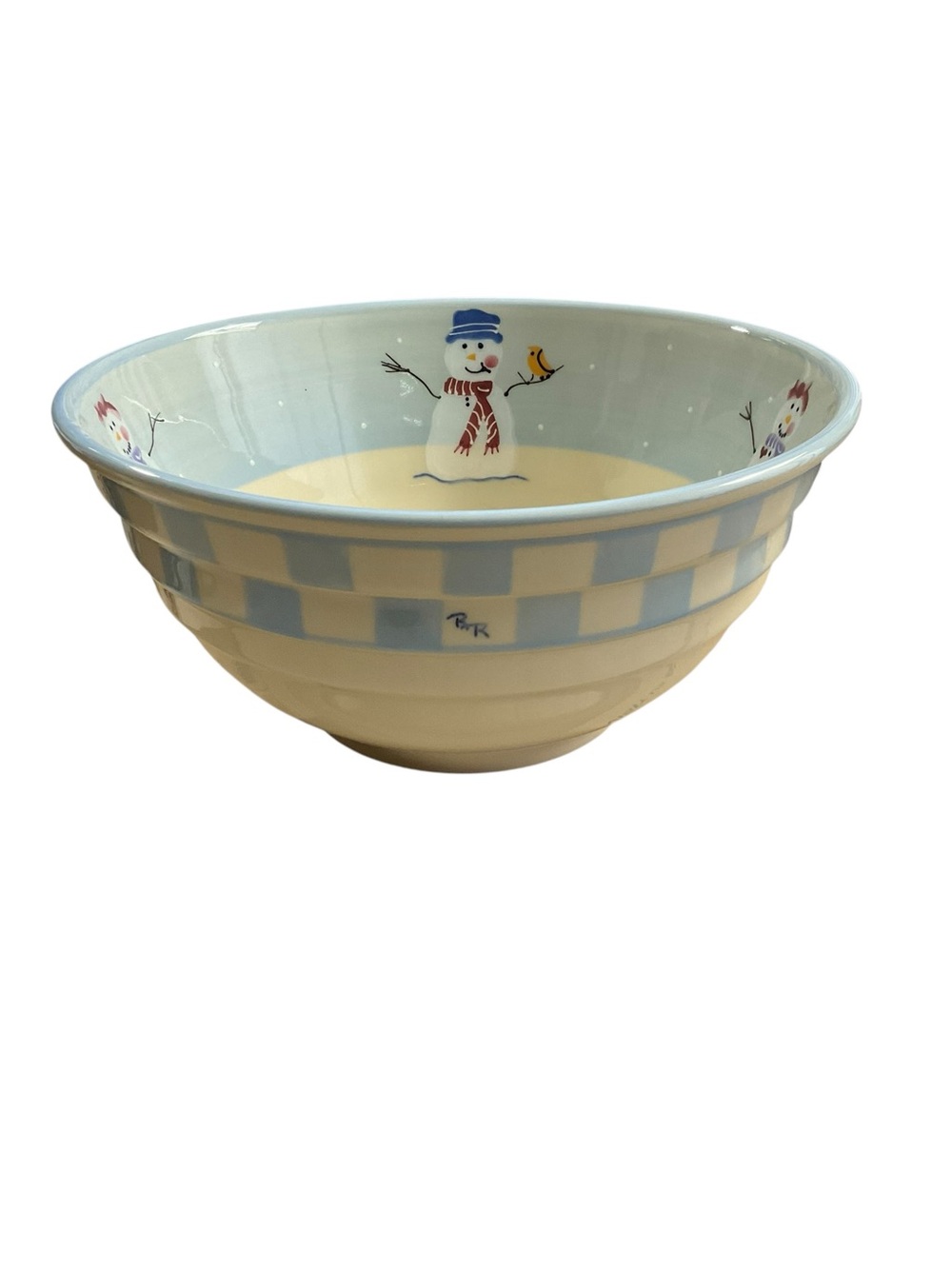 Vintage Hartstone Pottery Snow People 1981 Large Mixing Bowl Snowman Blue